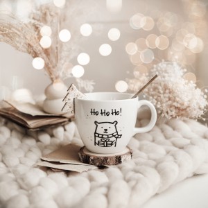 Biały kubek porcelanowy 1 litra - napis Ho ho ho dla miłośników świąt na Boże Narodzenie