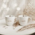 Zestaw 2 białych kubków porcelanowych 300 ml - złoty napis i żyli długo i szczęśliwie na ślub dla pary młodej Biały zestaw porcelanowy nadzwyczajnie.mom ze złotym zdobieniem i napisem kubków 300 ml- I żyli długo i Szczęśliwie ZŁOTY
