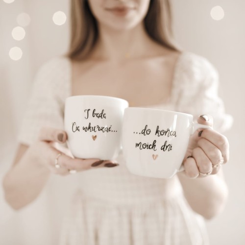 Biały zestaw porcelanowy nadzwyczajnie.mom ze złotym sercem i napisem kubków 300 ml - I będę Cię wkurzać... do końca moich