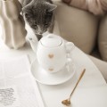 Zestaw imbryk i filiżanka 280 ml ze spodkiem ZŁOTE SERCE Biały filiżanka porcelanowa nadzwyczajnie.mom ze złotym sercem i napisem imbryk i ze spodkiem — 280 ml