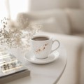 Filiżanka 100 ml espresso ze spodkiem - Nakrapiana złotem Biały filiżanka porcelanowa nadzwyczajnie.mom ze złotym zdobieniem i napisem espresso ze spodkiem - Nakrapiana złotem — 100 ml