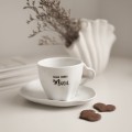 Biała Asymetryczna Filiżanka Porcelanowa ze Spodkiem 200 ml - Napis Dzień Mężu Żono ze Złotym Sercem dla Męża na Rocznicę Ślubu Biały filiżanka porcelanowa nadzwyczajnie.mom ze złotym zdobieniem i napisem Biała Asymetryczna Filiżanka Porcelanowa ze