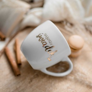Biały kubek porcelanowy 300 ml - złoty napis najlepszy świadek dla świadka na ślub