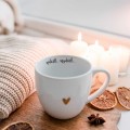 Biały Kubek Porcelanowy 300 ml - Napis Wdech Wydech i Złote Serce dla Miłośników Jogi na Urodziny Biały kubek ze złotym sercem nadzwyczajnie.mom Biały Kubek Porcelanowy 300 ml - Napis Wdech Wydech i dla Miłośników Jogi