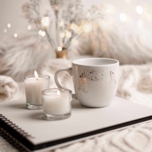 Biały kubek porcelanowy 300 ml - nakrapiane złotem zdobienie dla miłośniczki eleganckich dodatków na urodziny