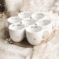 Biały Kubek Porcelanowy 300 ml - Napis Wdech Wydech i Złote Serce dla Miłośników Jogi na Urodziny Personalizowany kubek porcelanowy ze złotym sercem jako idealny prezent — porcelana premium nadzwyczajnie.mom