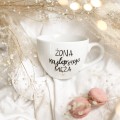 Biały kubek porcelanowy 500 ml - napis Żona najlepszego męża ze złotym sercem dla żony na rocznicę ślubu Biały kubek porcelanowy nadzwyczajnie.mom ze złotym sercem i napisem Żona najlepszego męża — 500 ml