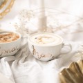 Zestaw 2 białych filiżanek porcelanowych 250 ml ze spodkami - złoty napis Mąż Żona dla pary na rocznicę ślubu Filiżanka porcelanowa ze złotym zdobieniem filiżanek 250 ml ze spodkami - Mąż Żona ZŁOTY NAPIS nadzwyczajnie.mom — widok z