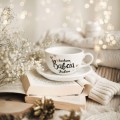 Biała Filiżanka Porcelanowa ze Spodkiem z Personalizacją 250 ml - Motyw Złotego Serca i Napis Kochana Babcia z Imieniem dla Babci na Każdą Okazję Biały filiżanka porcelanowa nadzwyczajnie.mom ze złotym zdobieniem i napisem Biała Filiżanka Porcelanowa ze Spodkiem z