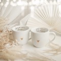 Zestaw 2 białych kubków porcelanowych 300 ml - złoty napis o miłości dla pary na walentynki Zestaw porcelanowy ze złotym zdobieniem kubków 300 ml- Jedyną miarą miłości Jest miłość bez miary ZŁOTY NAPIS